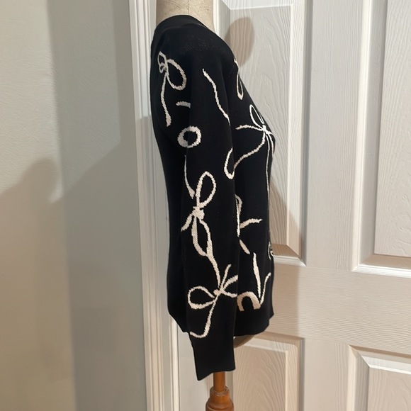 Ann Taylor pullover sweater black white red ribbon bows cotton women’s XSP - Picture 2 of 10